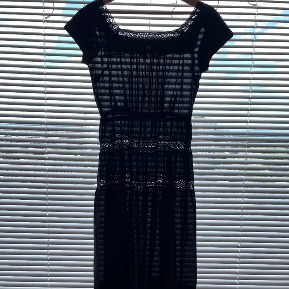 Rare! VINTAGE Crochet Dress Tiered Skirt Whimsigoth Fairy Grunge Sheer Size 6 - Picture 10 of 15